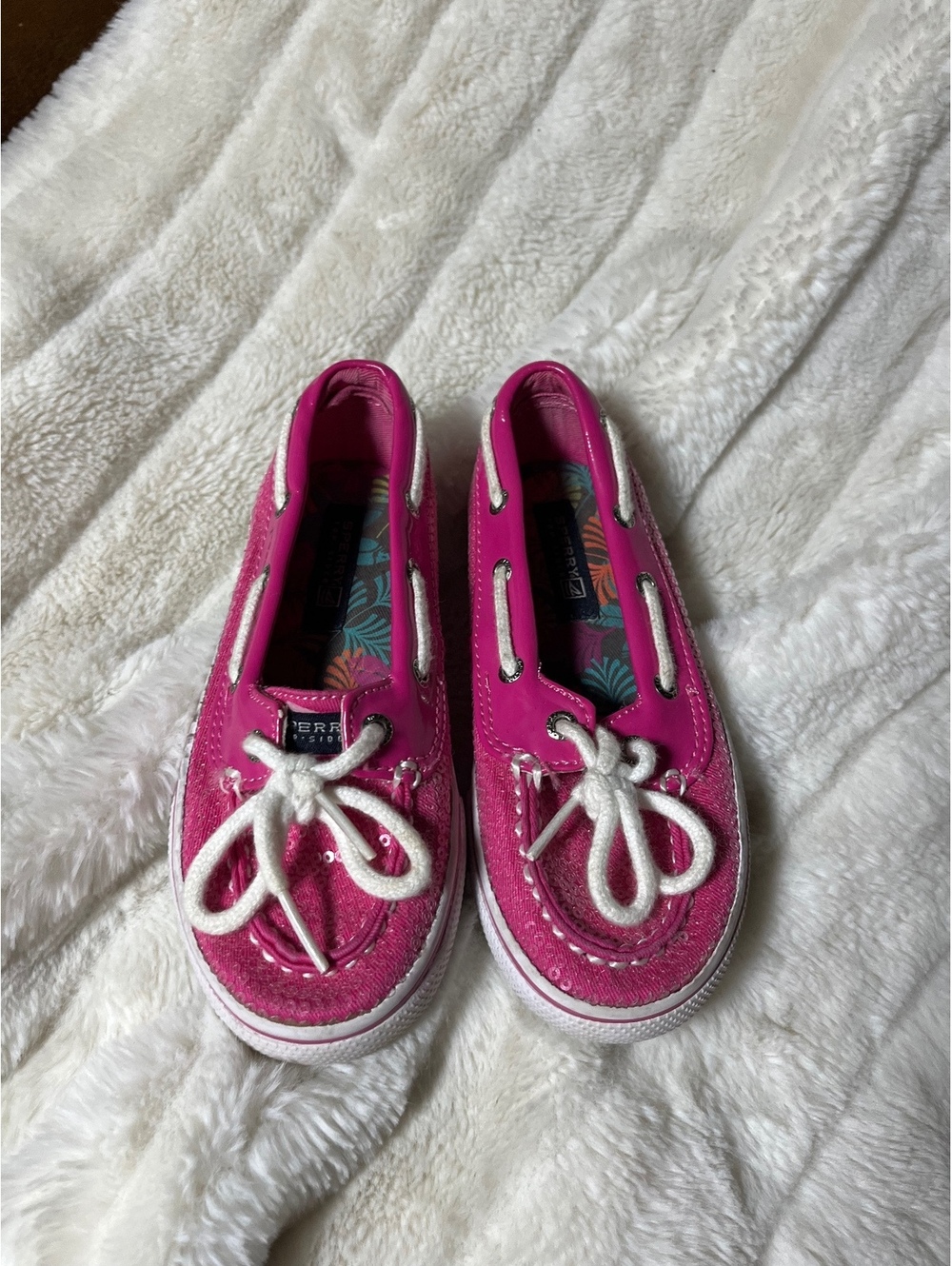 Sperry Girls 10.5 Biscayne Pink Sequin Shiny Boat Preppy Classic School Shoes